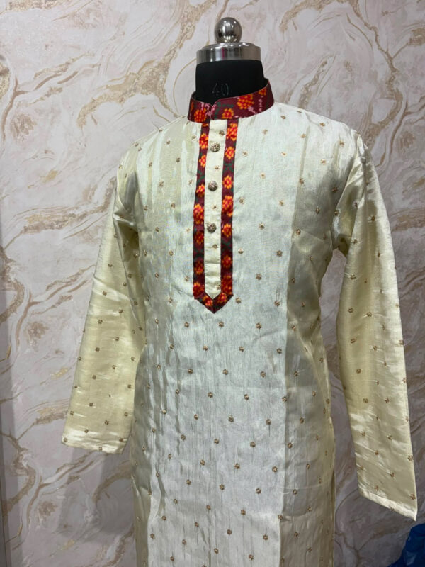 Tissue kurta with patola collar & placket paired with pijama