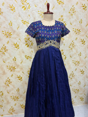 Pure ikkat rawailk long gown with heavy maggam work