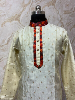 Tissue kurta with patola collar & placket paired with pijama