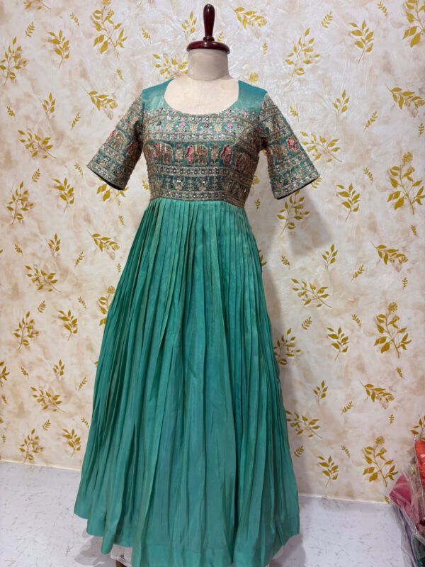 Exclusive premium quality tissue hand work long gown with heavy flare