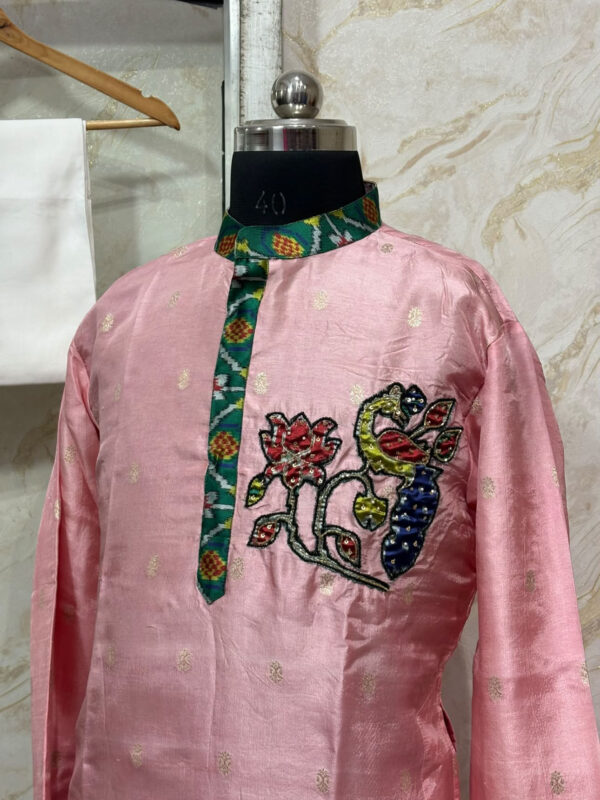 Soft silk applique work kurta with pant