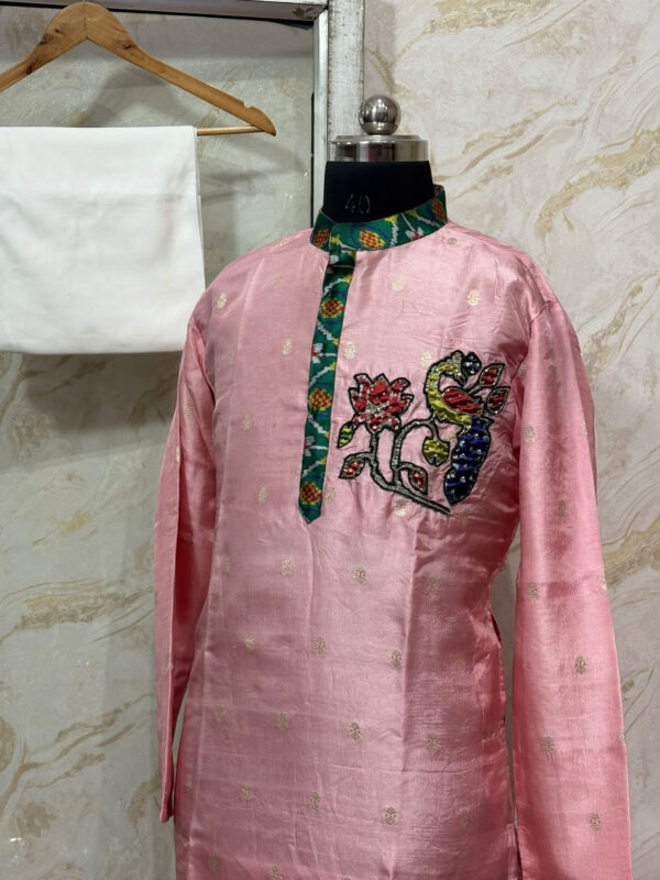Soft silk applique work kurta with pant