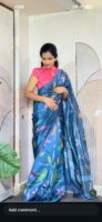 Jamdhani crepe sareewith designer blouse and scallop border for saree