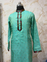 Tissue kurta with patola collar, placket & hand border with pijama