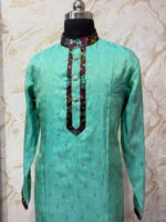 Tissue kurta with patola collar, placket & hand border with pijama