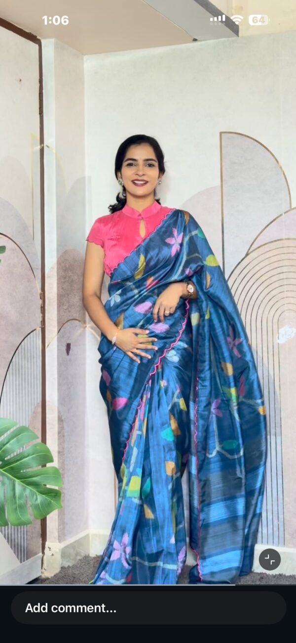 Jamdhani crepe sareewith designer blouse and scallop border for saree