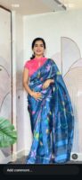 Jamdhani crepe sareewith designer blouse and scallop border for saree