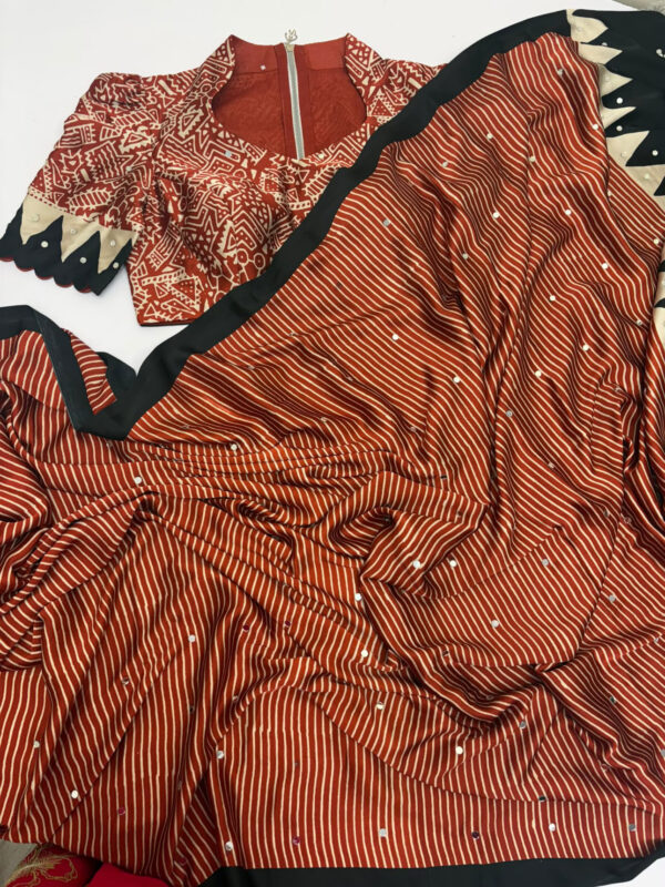 Exclusive premium quality model satin mirror work saree paired with beautiful designer blouse