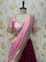 Exclusive premium quality pure chinnon sequence work lehenga  paired with maggam work blouse