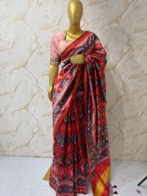 Patola saree with oeach maggam work blouse