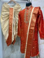 Pure tissue pattu dhoti set with heavy maggam work