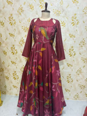 Pure crepe Long frock with unique pattern