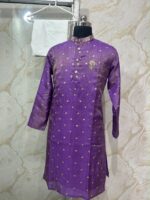 Tissue kurta with maggam work on collar and cream colour pijama