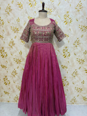 Beautiful tissue long frock with heavy work yoke part